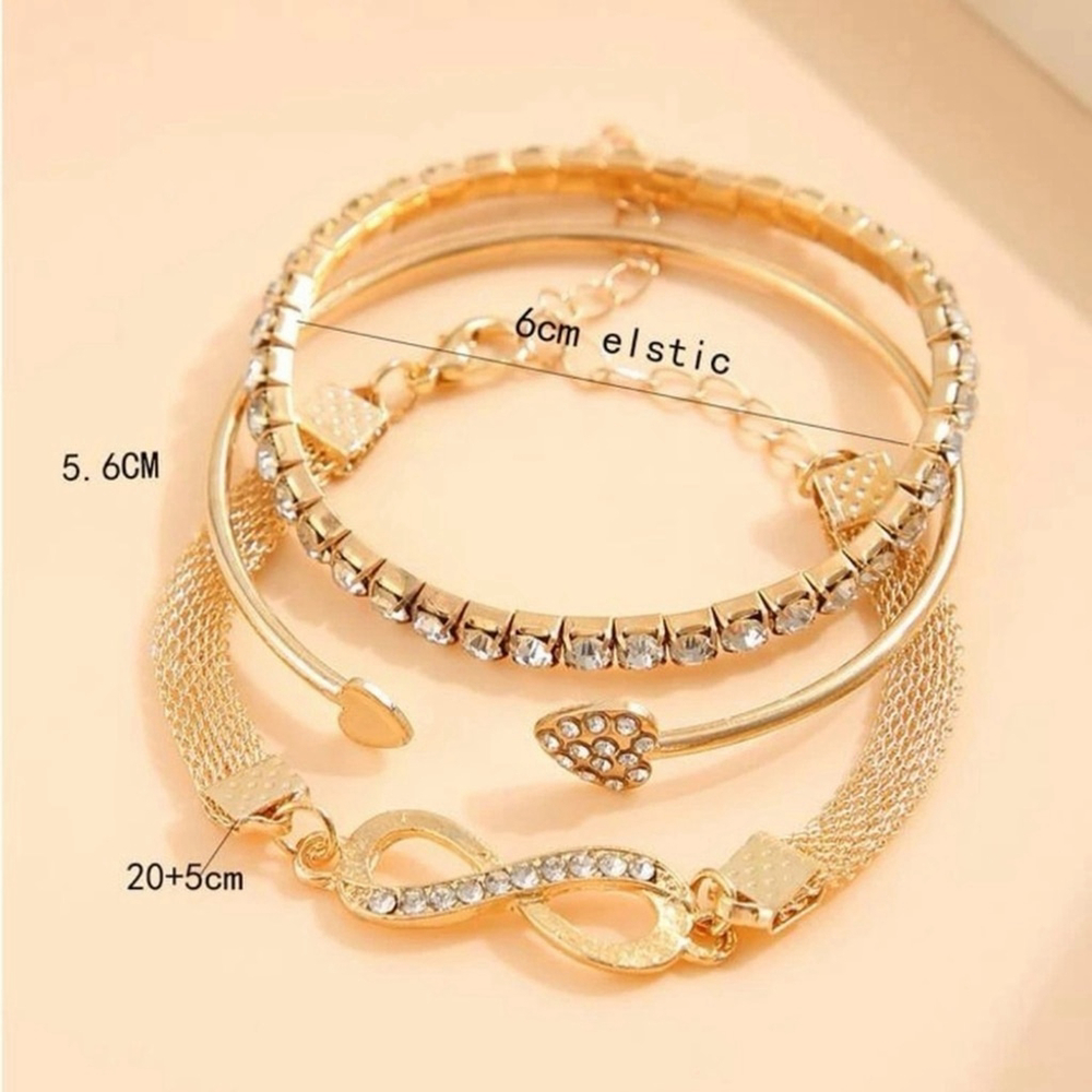 ⚠️Clearance 3pcs Yellow Gold Rhinestone & Infinity Decor Bangle Bracelets SS - Picture 2 of 3